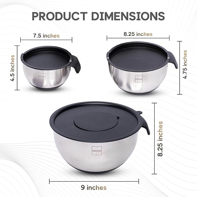 Stainless Steel Mixing Bowls Set of 3, Large Nesting Bowls - Image 6