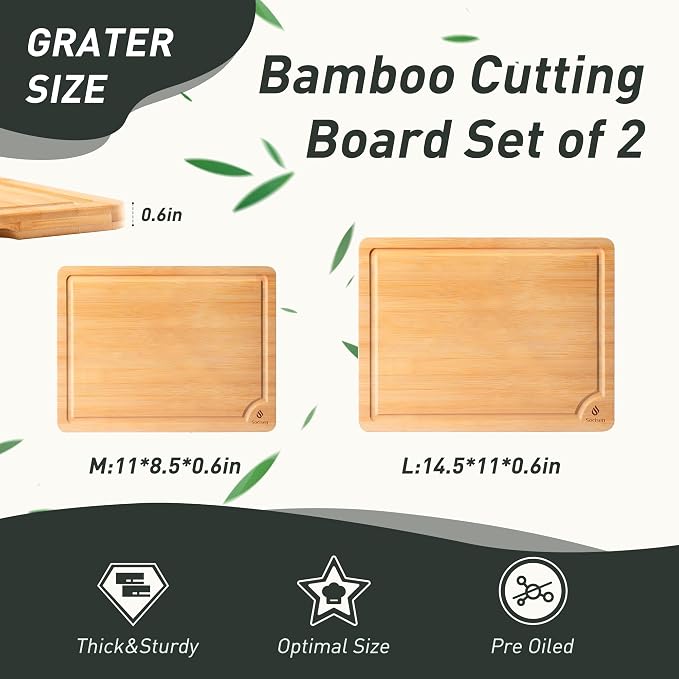 Bamboo Cutting Board Set Non Slip Feet Over Sink Chopping Board Christmas Xmas - Image 2