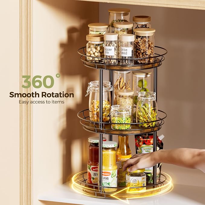 LAMU 12'' Lazy Susan Turntable Organizer, 3 Tier Round Rotating Spice Rack - Image 3