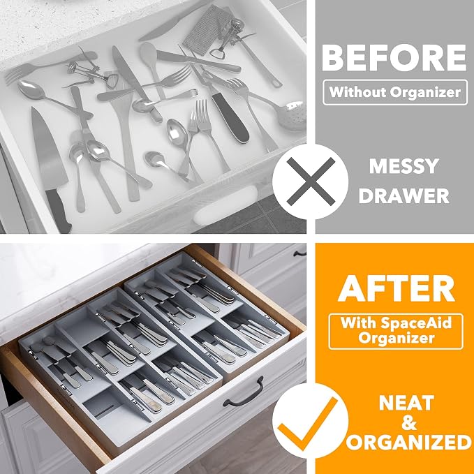 SpaceAid Bamboo Silverware Drawer Organizer - Image 2