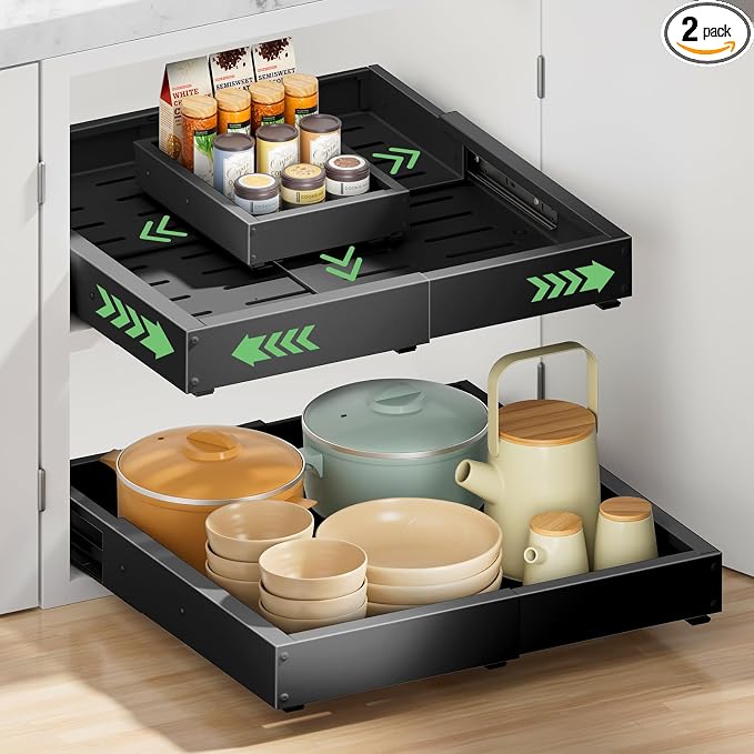 2 Pack Pull out Cabinet Organizer, Width Depth, by BUFOR