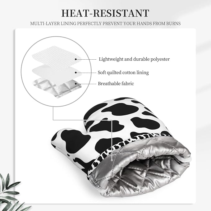 Cow Print Oven Mitts and Pot Holders Sets of 2, Resistant Recycled Infill - Image 4
