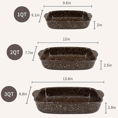 3-Pack Deep Rectangular Ceramic Baking Dishes, Heavy-Duty Oven-Safe Stoneware - Image 2