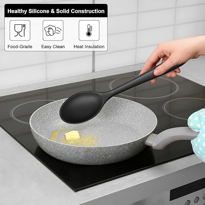 E-far Silicone Cooking Spoon Set of 2, Heat Resistant Kitchen Spoons Utensils - Image 4