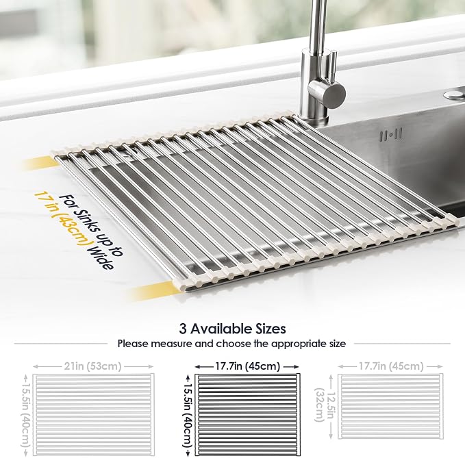Tomorotec 17.7" x 15.5" Roll Up Dish Drying Rack Over Sink Drying Rack Sink - Image 4