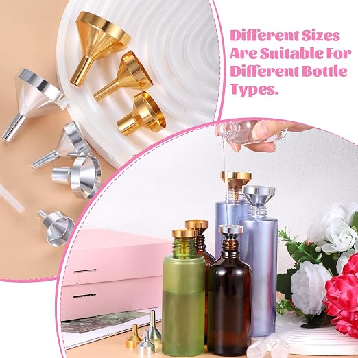 8 Pcs Small Metal Funnels 4 Sizes Gold Silver Mini Funnel - Image 5