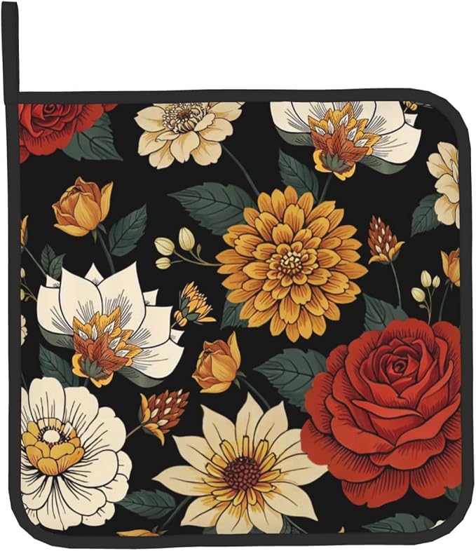 Boho Floral Oven Mitts and Pot Holders Sets of 2 Vintage Kitchen Mitts Bohemian - Image 9