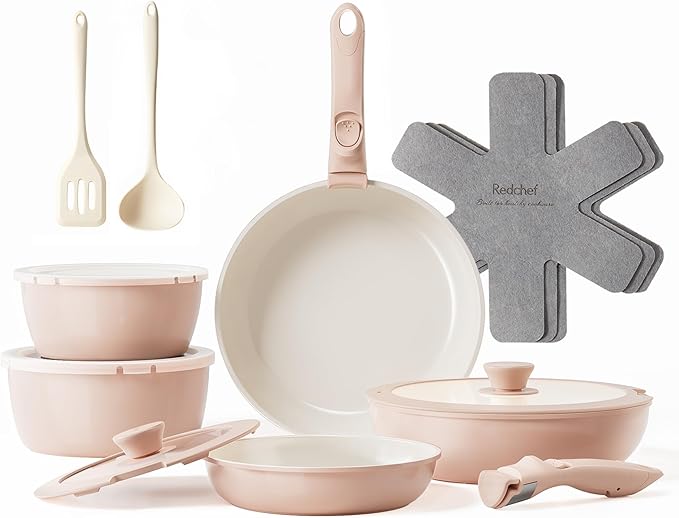 Redchef 16pcs Ceramic Pots and Pans Set Non Stick, Nonstick Kitchen Cookware Set by Redchef