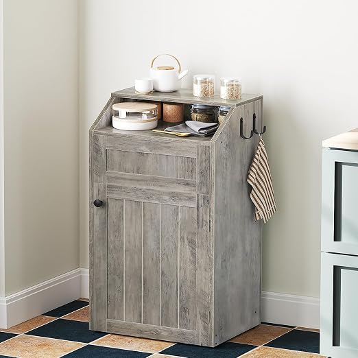 YATINEY Trash Cabinet, Freestanding Trash Can Cabinet, Wooden Recycling - Image 2