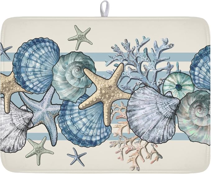 Nautical Coastal Dish Drying Mat by Unknown