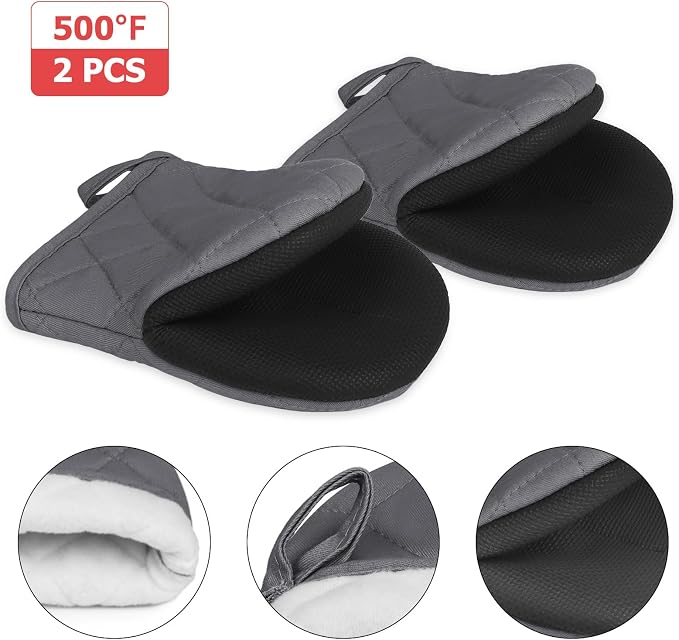 Short Oven Mitts, Heat Resistant 500°F, Silicone Grip Kitchen Gloves, Non-Slip - Image 3