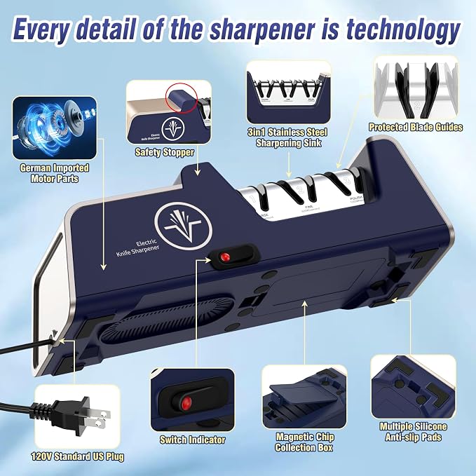 Electric Knife Sharpener for 15 to 20-Degree Knives 100% Diamond Abrasive - Image 3