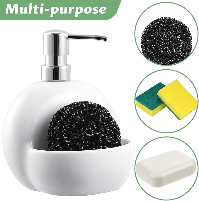 RQYIXI Soap Dispenser with Sponge Holder Ceramic Hand and Dish Soap Dispenser - Image 5