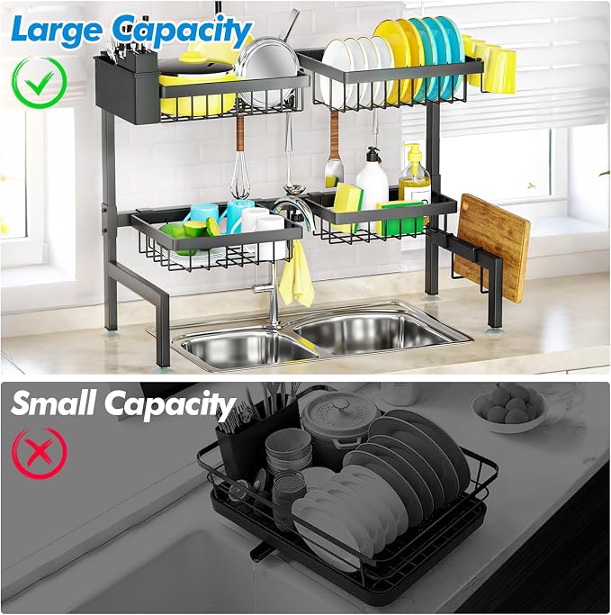 SNSLXH 4 Baskets 2-Tier Over The Sink Dish Drying Rack, 26.57"-35", Large Sink - Image 6