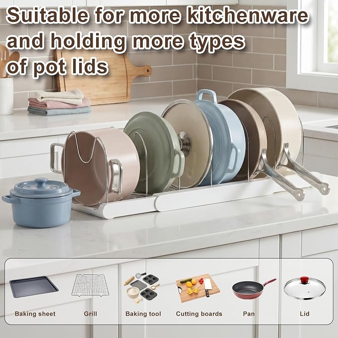 Expandable Pots and Pans Organizer Under Cabinet, 7 Stainless Steel Dividers - Image 4