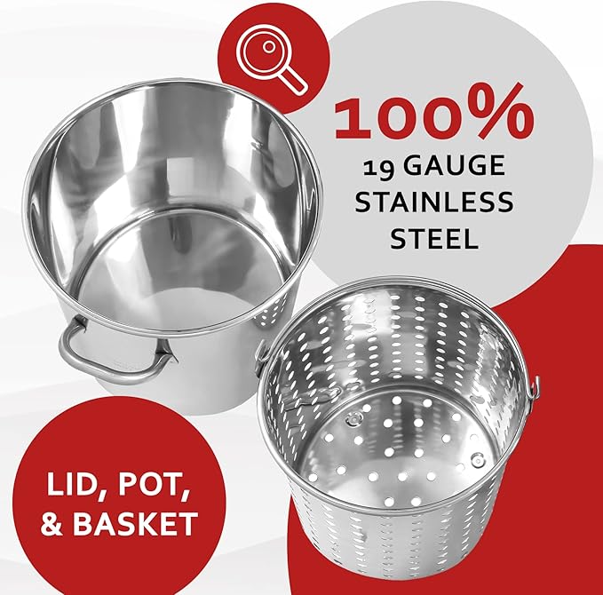 CONCORD 42 QT Stainless Steel Stock Pot w/Basket. Heavy Kettle. Cookware - Image 3