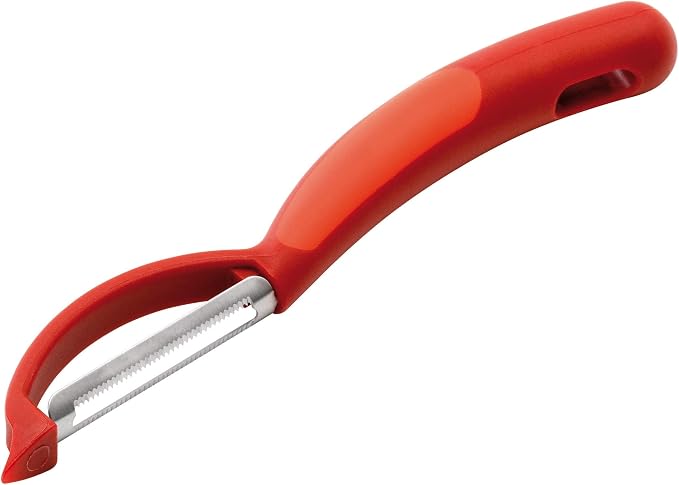Kuhn Rikon Serrated Piranha “Swivel” Peeler 7.25” Red - Image 4