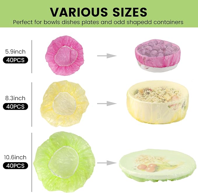 HANSGO 120PCS Reusable Bowl Covers – Elastic Plastic Food Storage Wraps - Image 2