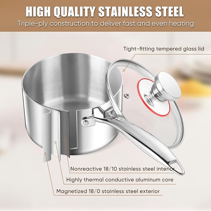 E-far Stainless Steel Saucepan Set - 2Qt & 3 Qt - Image 3