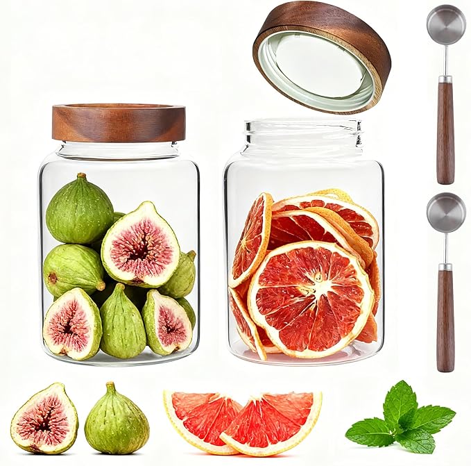60 oz Glass Coffee Jars with Wooden Airtight Lid Spoon Clear Herb Ground by Patoper