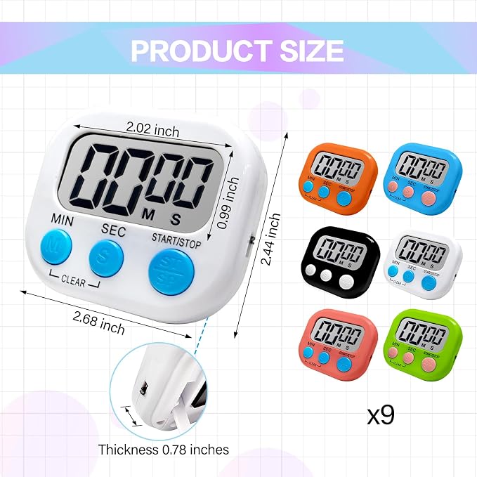 54 Pcs Kitchen Timer Bulk with Small Magnetic Backing Stand Liubeili Digital - Image 2
