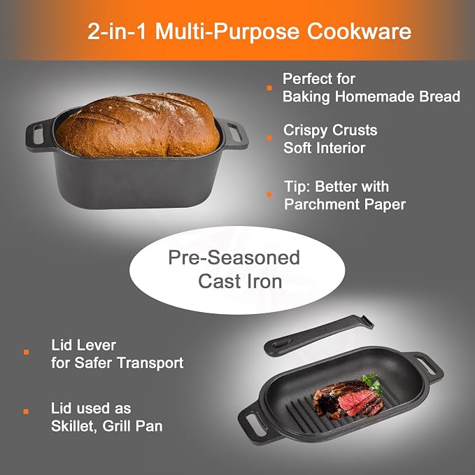 2-in-1 Pre-Seasoned Cast Iron Dutch Oven Pot - Image 4