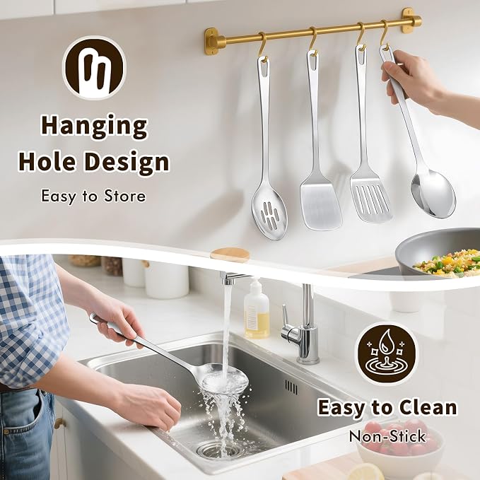4 Pcs Cooking Utensils Set, Stainless Steel Kitchen Utensils, Heat Resistant - Image 6