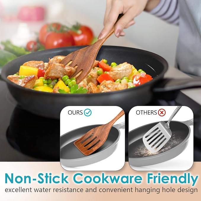 HOWHONG Wooden Spoons for Cooking, Premium Acacia Wood Kitchen Utensil Set - Image 4