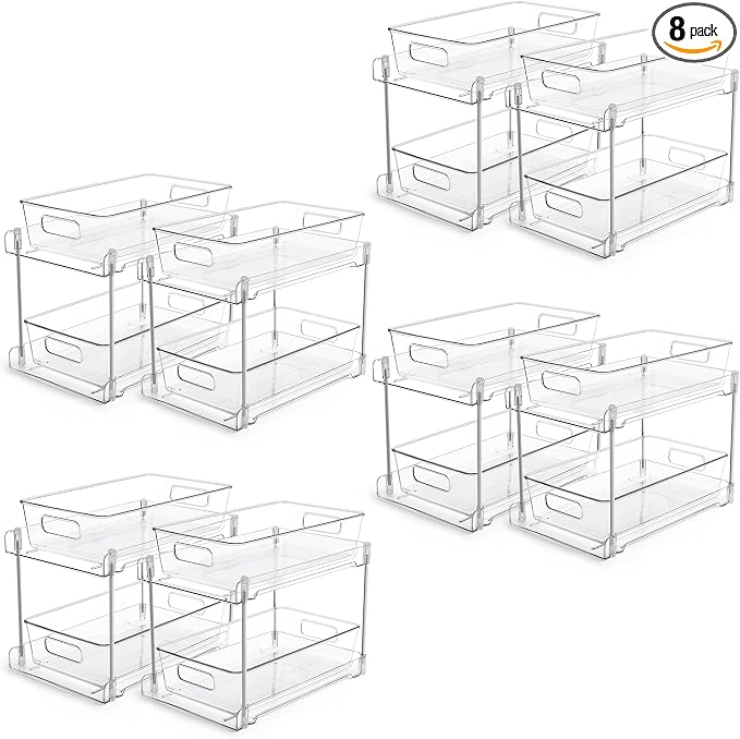 Vtopmart 8 Pack Bathroom Organizer, 2 Tier Clear Under Sink Organizers Vanity by Vtopmart
