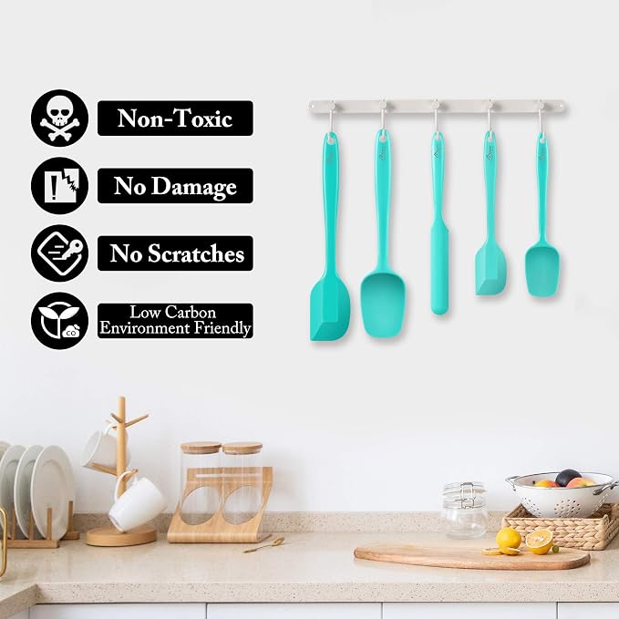 HOTEC 600℉ Heat Resistant BPA-Free Silicone Rubber Spatula Set, Kitchen Cooking - Image 5