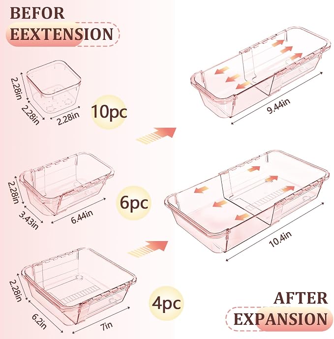 20 Pcs Clear Drawer Organizer, Adjustable Drawer Storage Box, 3-Size Desk - Image 2