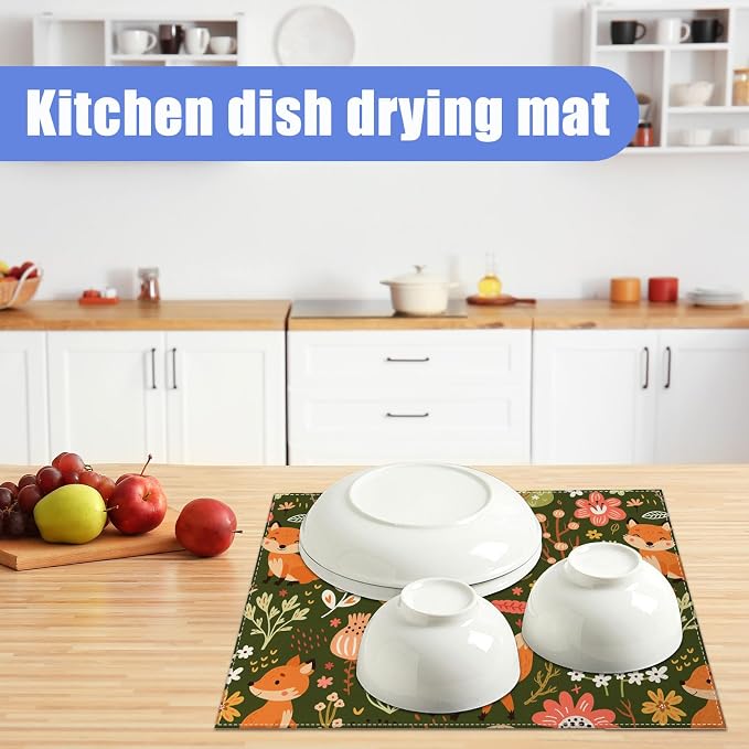 Cute Fox Dish Drying Mat for Kitchen Counter Animals Drying Pad Absorbent - Image 6