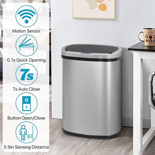 Dkeli 13 Gallon Automatic Motion Sensor Trash Can, Stainless Steel Touchless - Image 3
