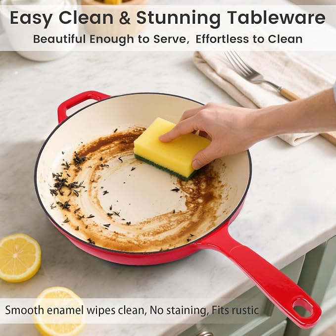 Hisencn Enameled Cast Iron Frying Pan Set, 3 Piece Set of 8''/9.5''/11'' - Image 3