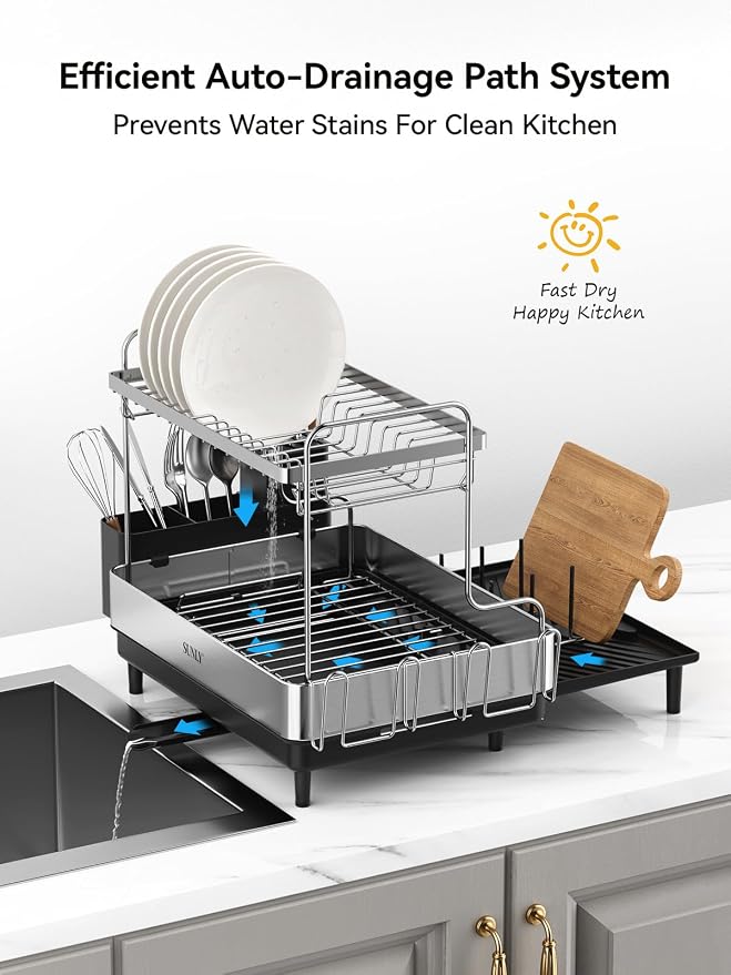 SUNLY 2 Tier Dish Drying Rack, Extra Large Dish Rack, Expandable Dish Racks - Image 5