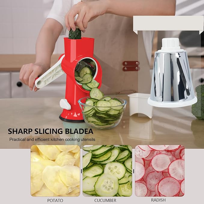 Rotary Cheese Grater with Handle-Versatile Cheese Grater Non-Slip Suction Base - Image 4