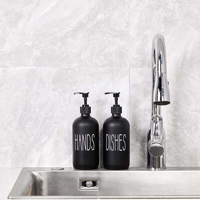 COHOSEGE Glass Soap Dispenser Set 2 Pack, Contains Hand and Dish Soap - Image 2