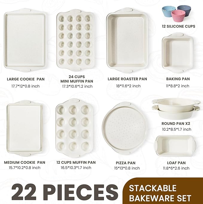 Kikcoin 22 PCS Nonstick Baking Pans Set, Stackable Bakeware Sets - Image 2