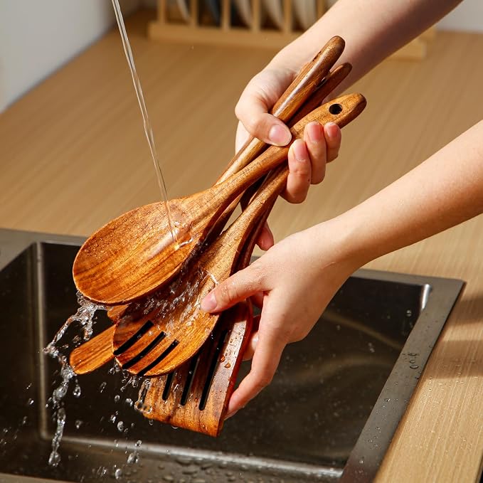 5 Piece Teak Wood Cooking Utensils Set - Image 7