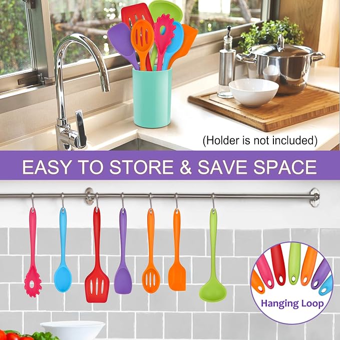 P&P CHEF Silicone Cooking Utensils Set of 7, Heat-proof Kitchen Utensils Set - Image 6