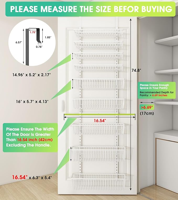 Mefirt White 9-Tier Over The Door Pantry Organizer, Pantry Organization and - Image 2