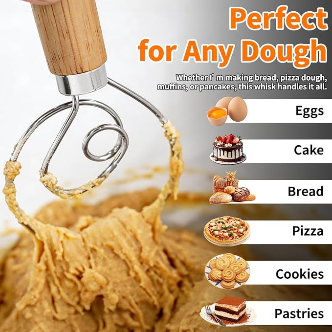 Polly Online Dough Whisk, Wooden Handle Danish Sourdough Whisk - Image 6