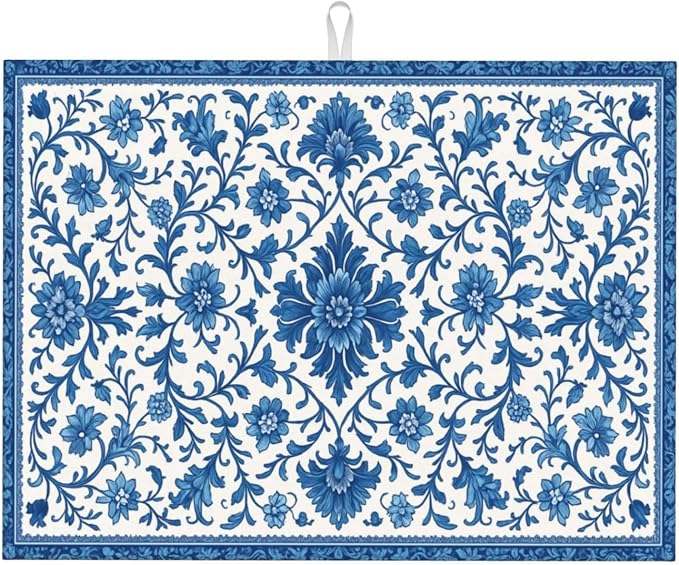 Blue and White Pattern Dish Drying Mats by Unknown