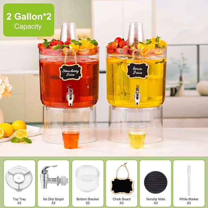 2 Gallon Beverage Dispenser for Parties 2 PACK, BPA-Free Drink Dispenser - Image 2