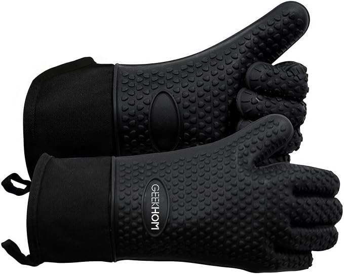 GEEKHOM BBQ Gloves X-Large, Heat Resistant Kitchen Silicone Oven Mitts by GEEKHOM