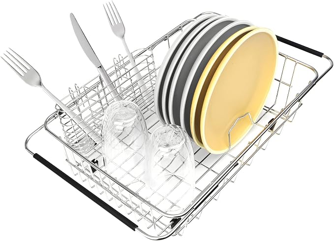 304 Stainless Steel Drying Rack, Expandable, Adjustable Inside The Sink by BTLATHA