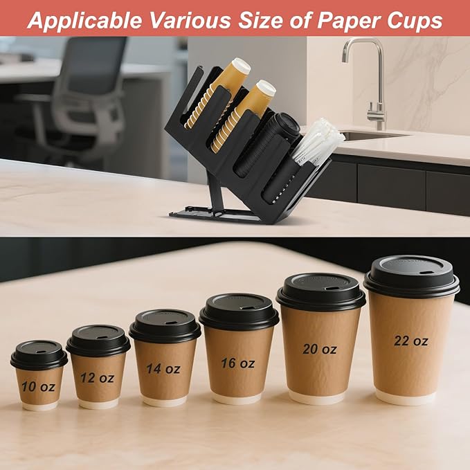 Paper Cup and Lid Holder with Straw Organizer, 4 Compartment Adjusting - Image 2