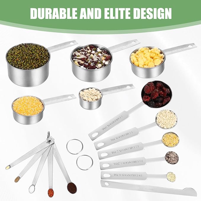 Measuring Cups and Spoons Set of 16, 5 Nesting Metal Measuring Cups and 5 - Image 4