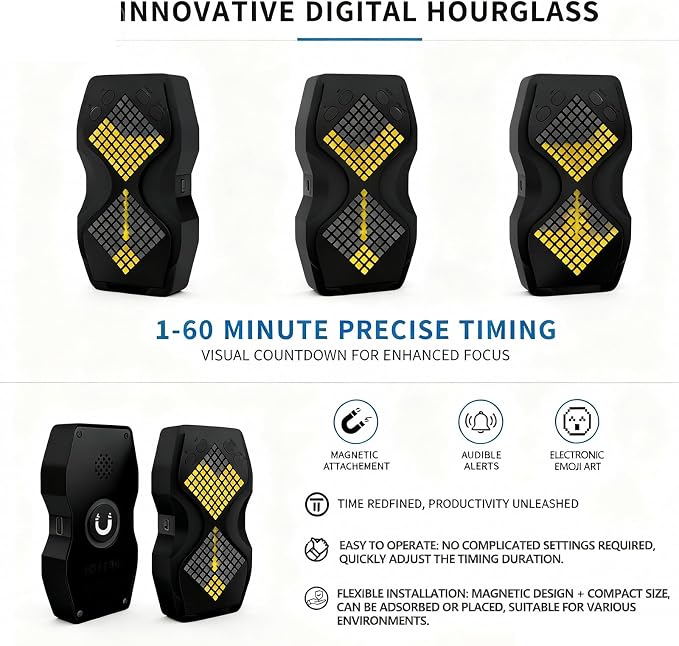 Visual Hourglass Timer, 1-60 Minute Countdown Magnetic Digital Timer, Buzzer - Image 7