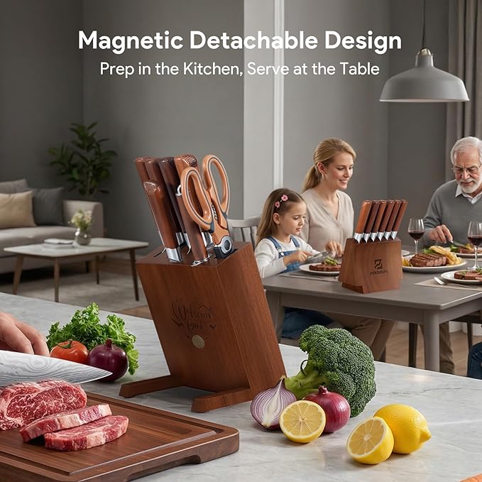 Kitchen Knife Sets With Block, Piklohas 15 Pieces Knife Sets With Magnetic - Image 2